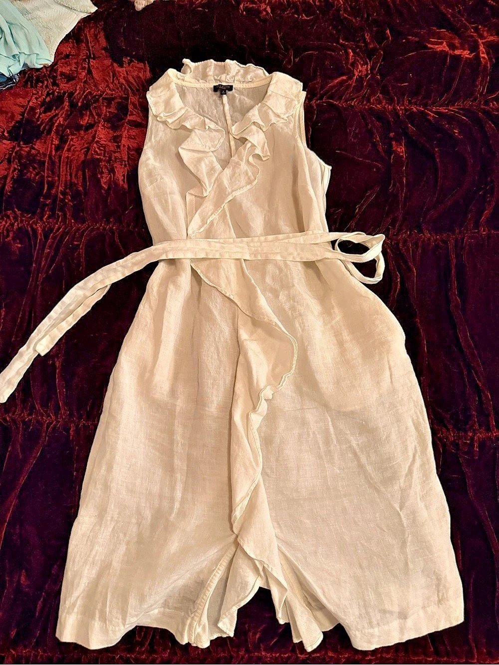 Talbots Maxi Dress Ruffle Front in White Size 6